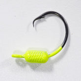 Chartreuse weighted circle hook jig with 3/0 Mustad Demon inline hook, 1/32 oz, 25-pack